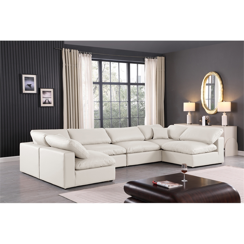 Meridian Furniture Comfy Cream Vegan Leather 6-Pc. Modular Sectional