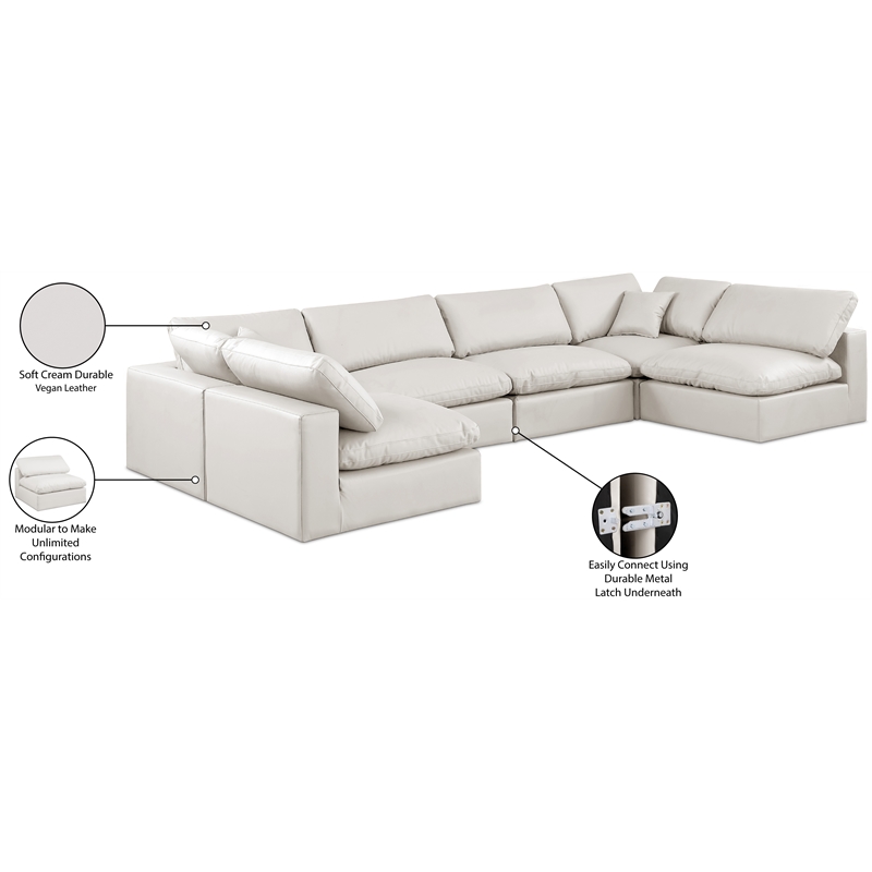 Meridian Furniture Comfy Cream Vegan Leather 6-Pc. Modular Sectional