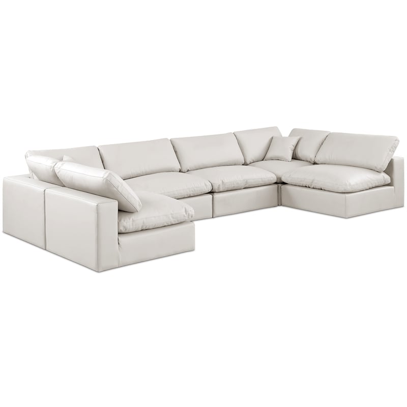 Meridian Furniture Comfy Cream Vegan Leather 6-Pc. Modular Sectional