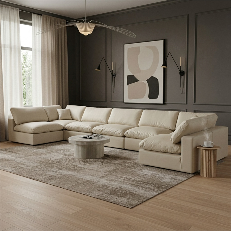 Meridian Furniture Comfy Cream Vegan Leather 7-Pc. Modular Sectional