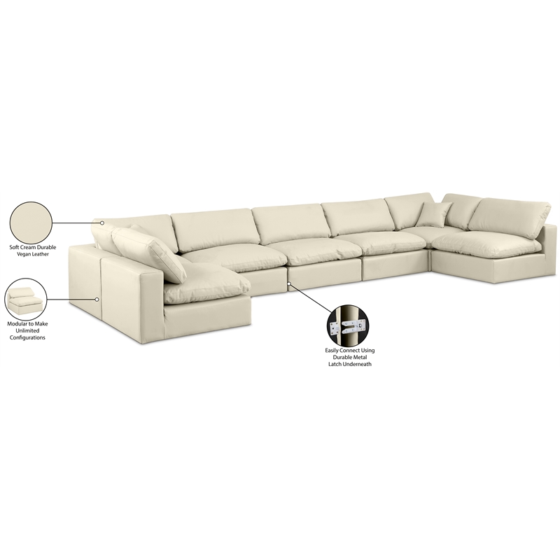 Meridian Furniture Comfy Cream Vegan Leather 7-Pc. Modular Sectional