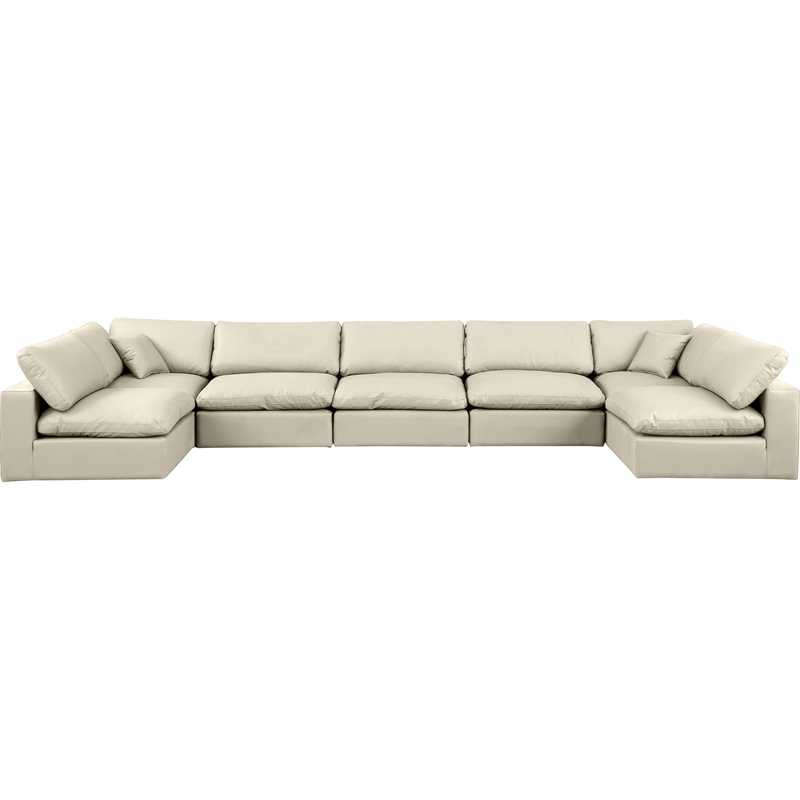 Meridian Furniture Comfy Cream Vegan Leather 7-Pc. Modular Sectional