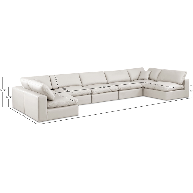 Meridian Furniture Comfy Cream Vegan Leather 7-Pc. Modular Sectional