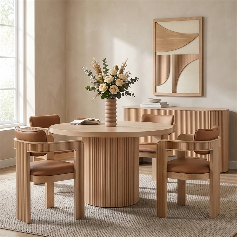 Meridian Furniture Belinda Round Natural Solid Wood and Oak Veneer Dining Table