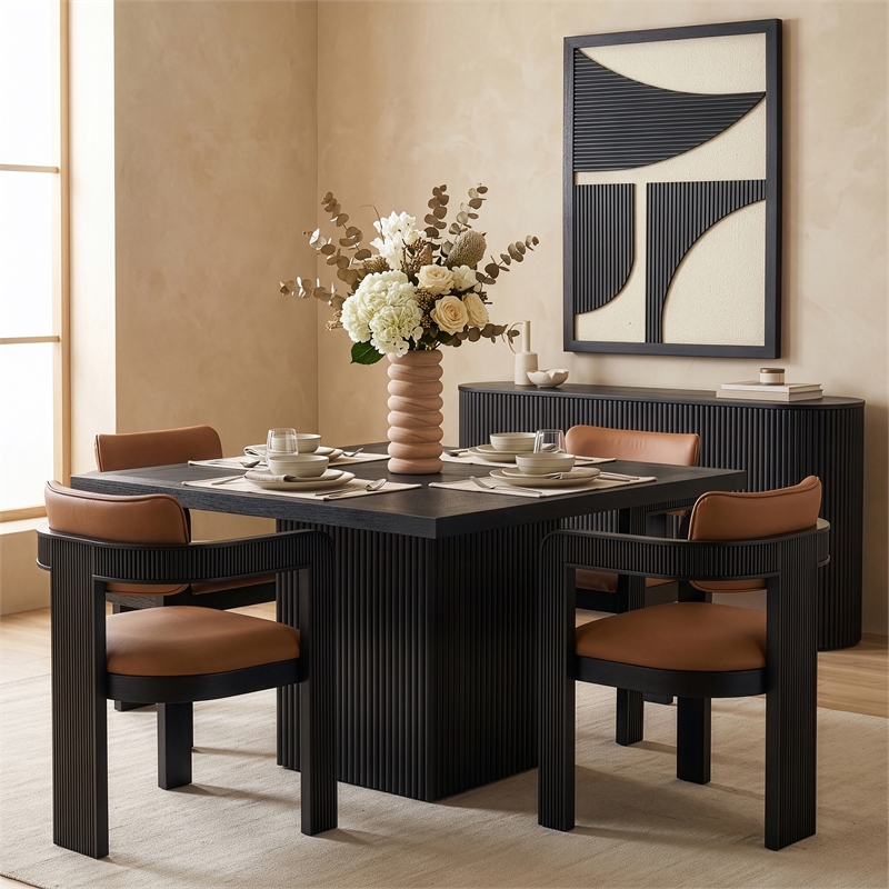 Meridian Furniture Belinda Square Black Solid Wood and Oak Veneer Dining Table