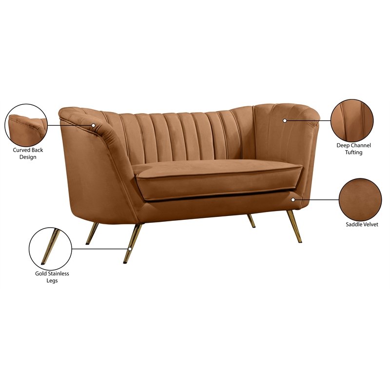 Meridian Furniture Margo Saddle Velvet Loveseat
