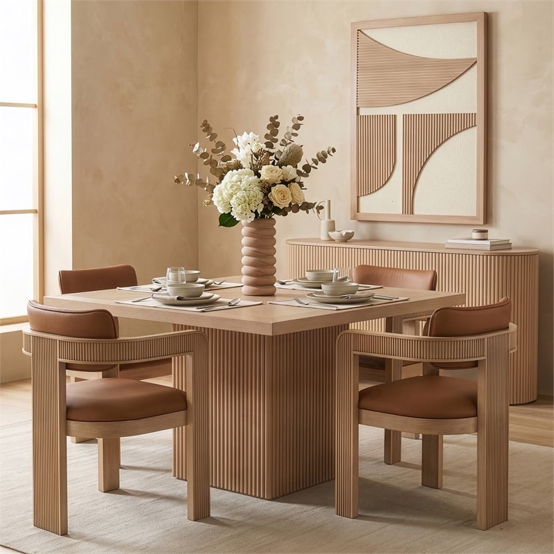 Meridian Furniture Belinda Square Natural Solid Wood and Oak Veneer Dining Table