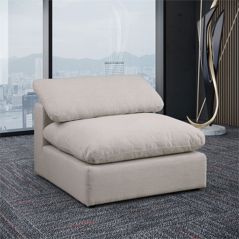 Meridian Furniture Comfy Beige Linen Textured Fabric Armless Chair