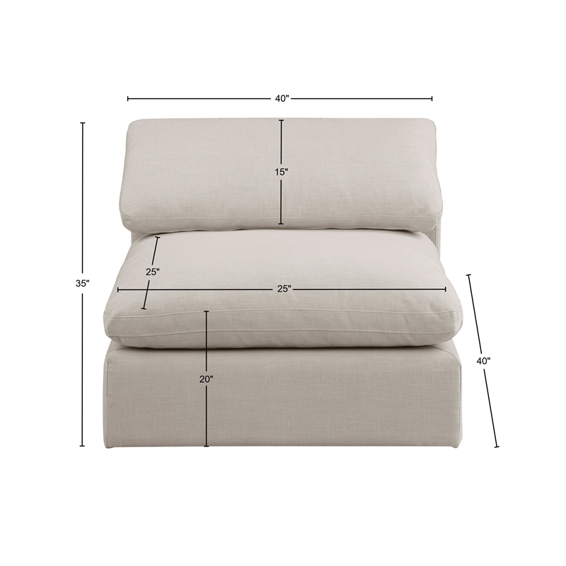 Meridian Furniture Comfy Beige Linen Textured Fabric Armless Chair