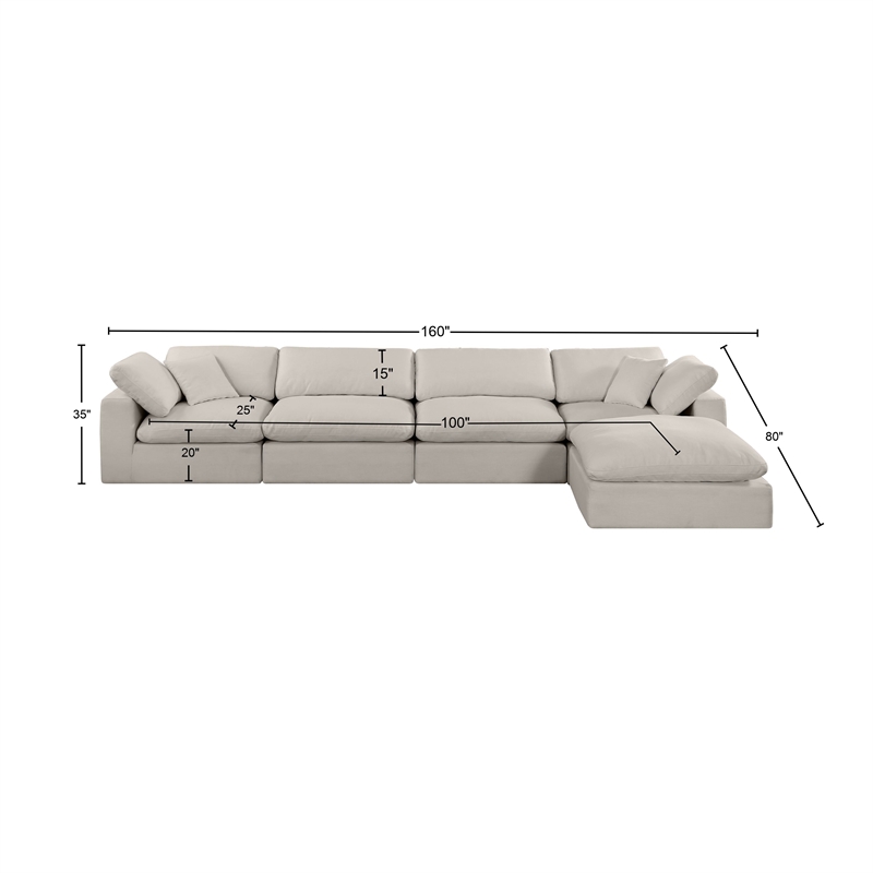 Meridian Furniture Comfy Beige Linen Textured Fabric 5-Pc. Modular Sectional