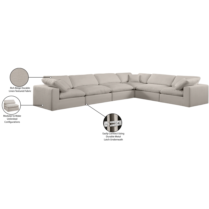Meridian Furniture Comfy Beige Linen Textured Fabric 6-Pc. Modular Sectional
