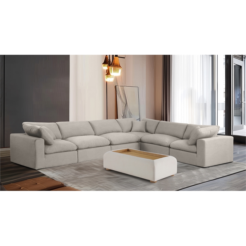 Meridian Furniture Comfy Beige Linen Textured Fabric 6-Pc. Modular Sectional
