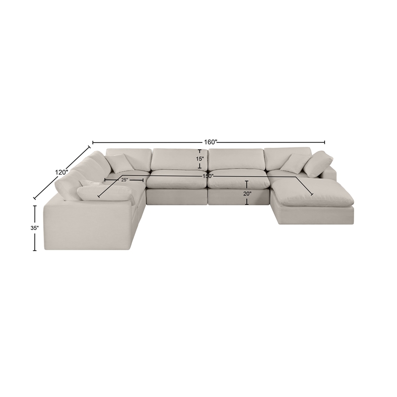 Meridian Furniture Comfy Beige Linen Textured Fabric 7-Pc. Modular Sectional