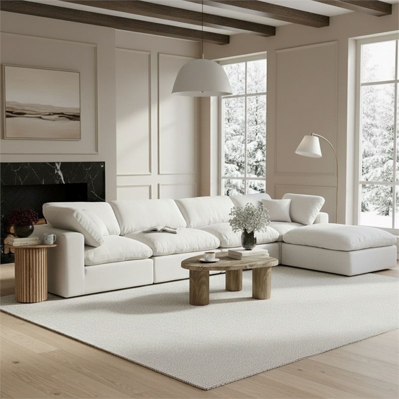 Meridian Furniture Comfy White Linen Textured Fabric 5-Pc. Modular Sectional