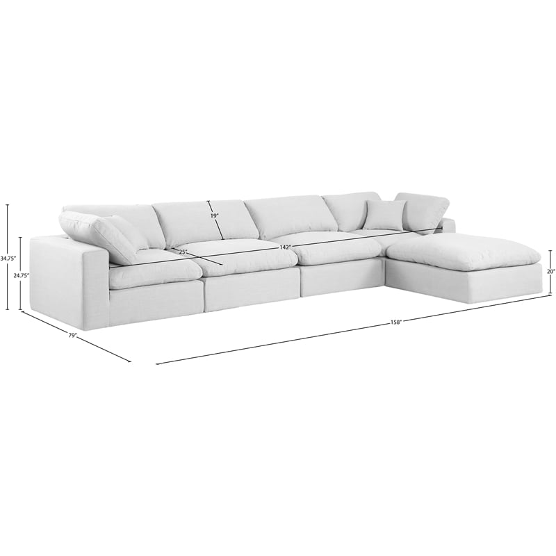Meridian Furniture Comfy White Linen Textured Fabric 5-Pc. Modular Sectional