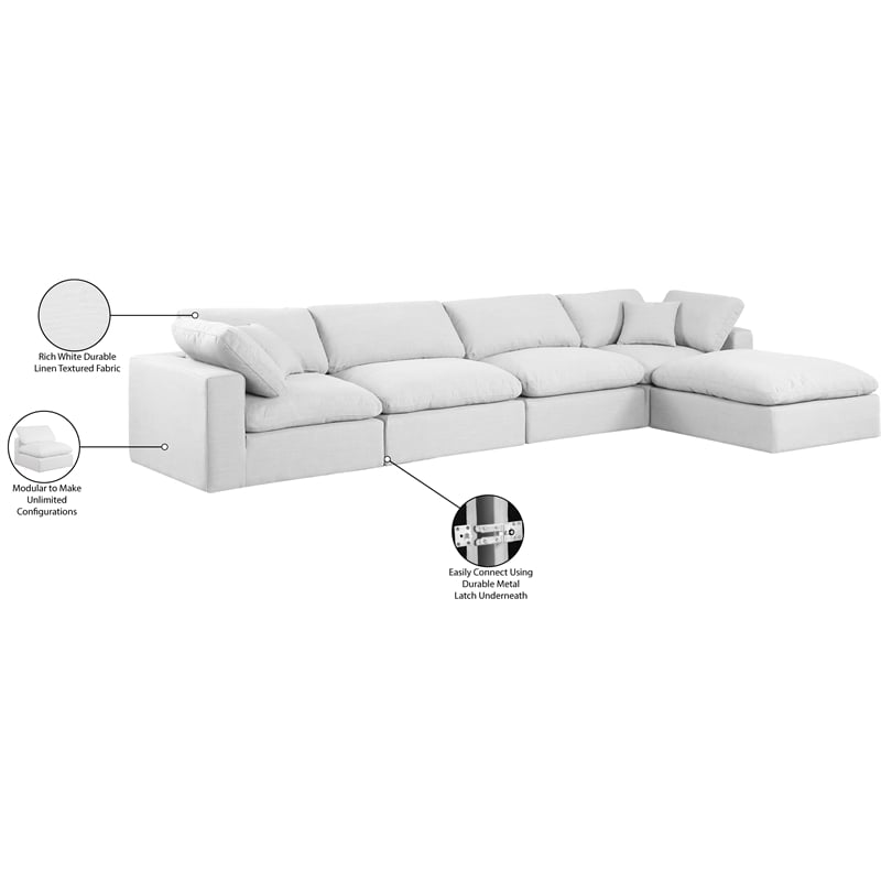 Meridian Furniture Comfy White Linen Textured Fabric 5-Pc. Modular Sectional