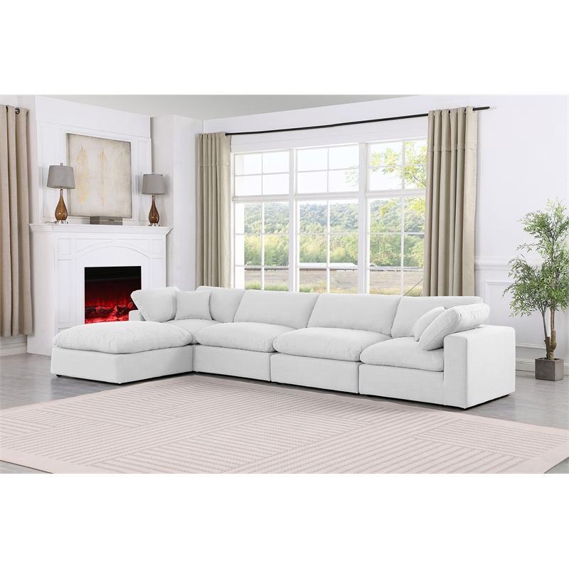 Meridian Furniture Comfy White Linen Textured Fabric 5-Pc. Modular Sectional