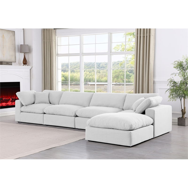Meridian Furniture Comfy White Linen Textured Fabric 5-Pc. Modular Sectional