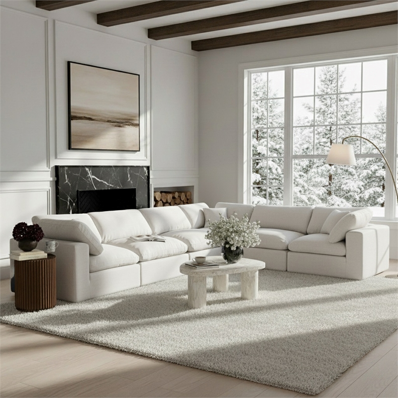 Meridian Furniture Comfy White Linen Textured Fabric 6-Pc. Modular Sectional