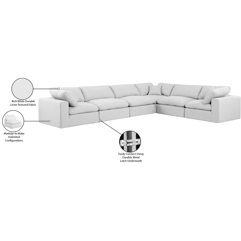 Meridian Furniture Comfy White Linen Textured Fabric 6-Pc. Modular Sectional