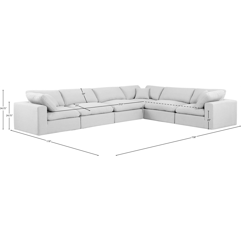 Meridian Furniture Comfy White Linen Textured Fabric 6-Pc. Modular Sectional
