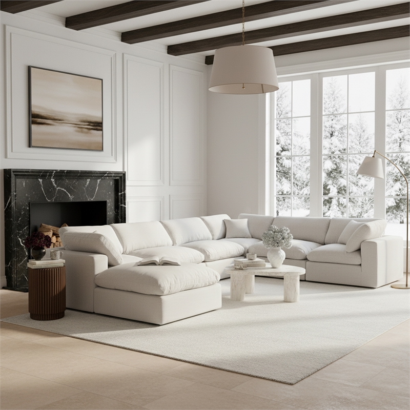 Meridian Furniture Comfy White Linen Textured Fabric 7-Pc. Modular Sectional