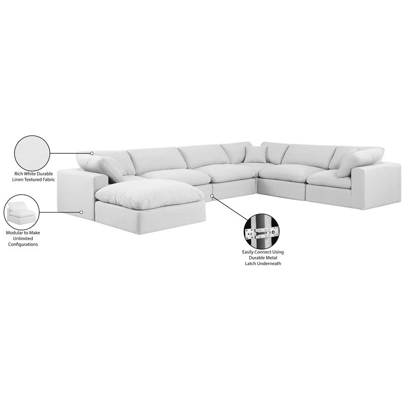 Meridian Furniture Comfy White Linen Textured Fabric 7-Pc. Modular Sectional