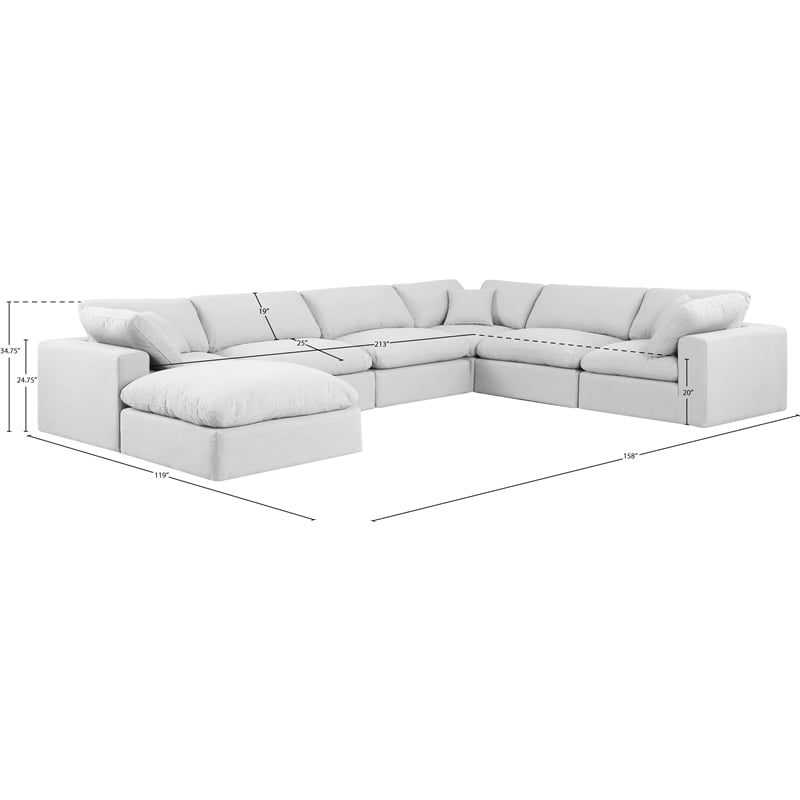 Meridian Furniture Comfy White Linen Textured Fabric 7-Pc. Modular Sectional