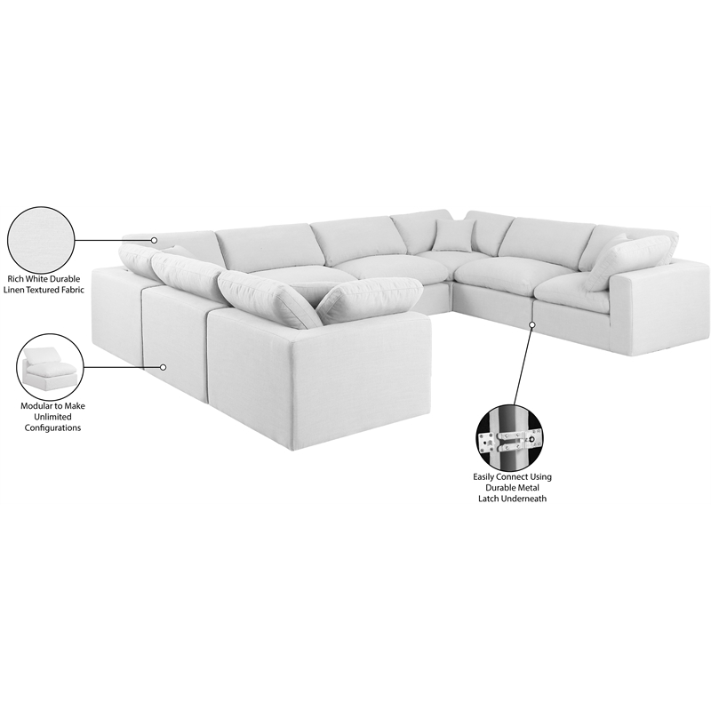 Meridian Furniture Comfy White Linen Textured Fabric 8-Pc. Modular Sectional