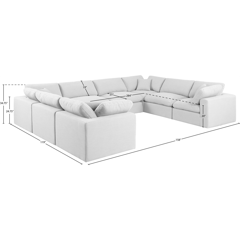 Meridian Furniture Comfy White Linen Textured Fabric 8-Pc. Modular Sectional