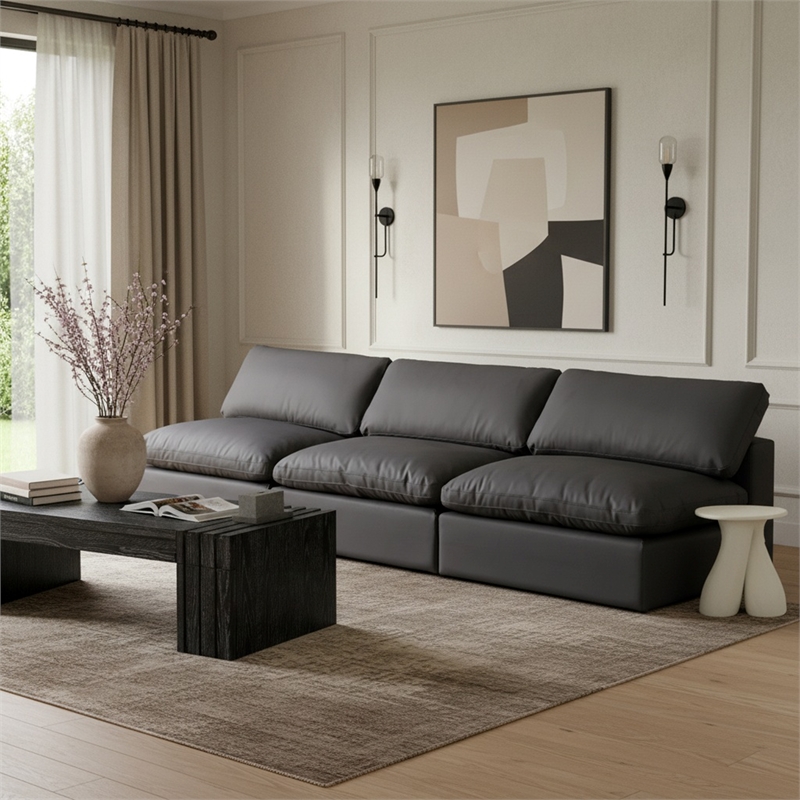 Meridian Furniture Comfy Black Vegan Leather 3-Pc. Modular Sofa