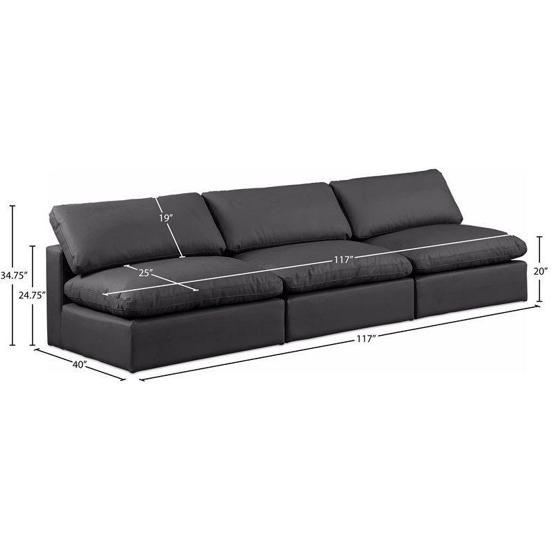 Meridian Furniture Comfy Black Vegan Leather 3-Pc. Modular Sofa