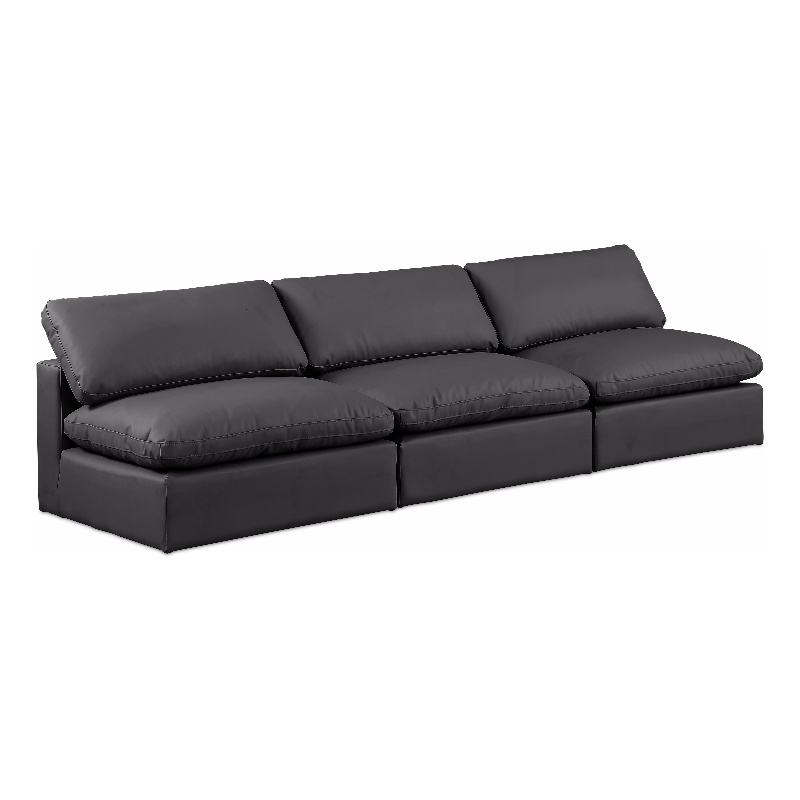 Meridian Furniture Comfy Black Vegan Leather 3-Pc. Modular Sofa
