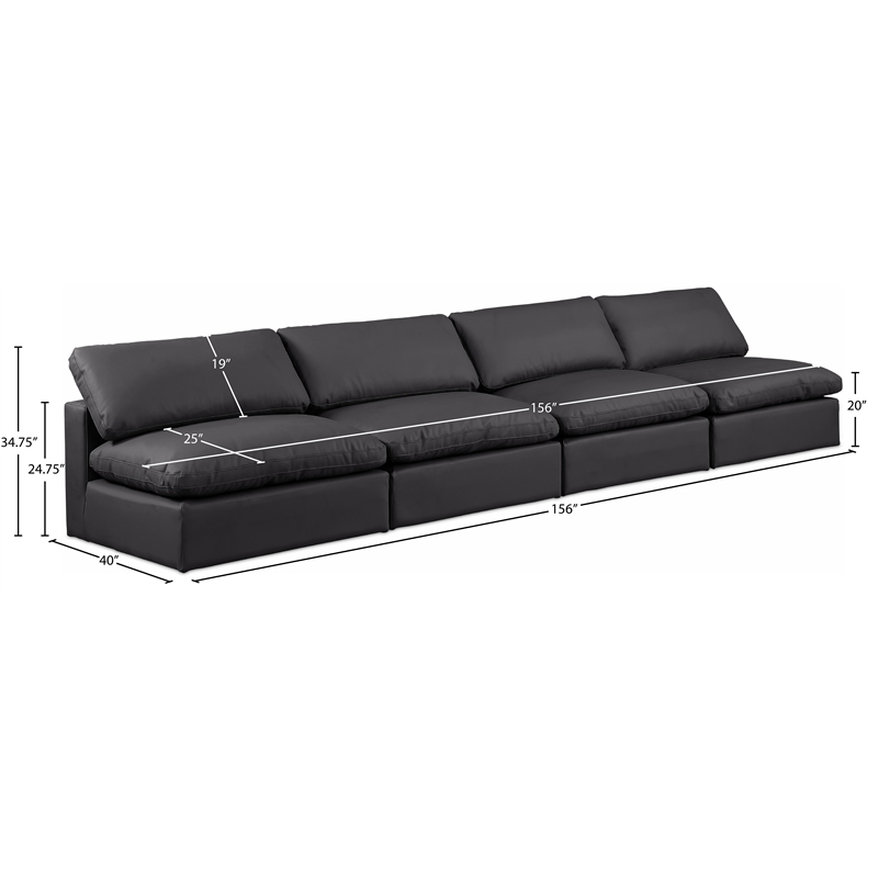 Meridian Furniture Comfy Black Vegan Leather 4-Pc. Modular Sofa