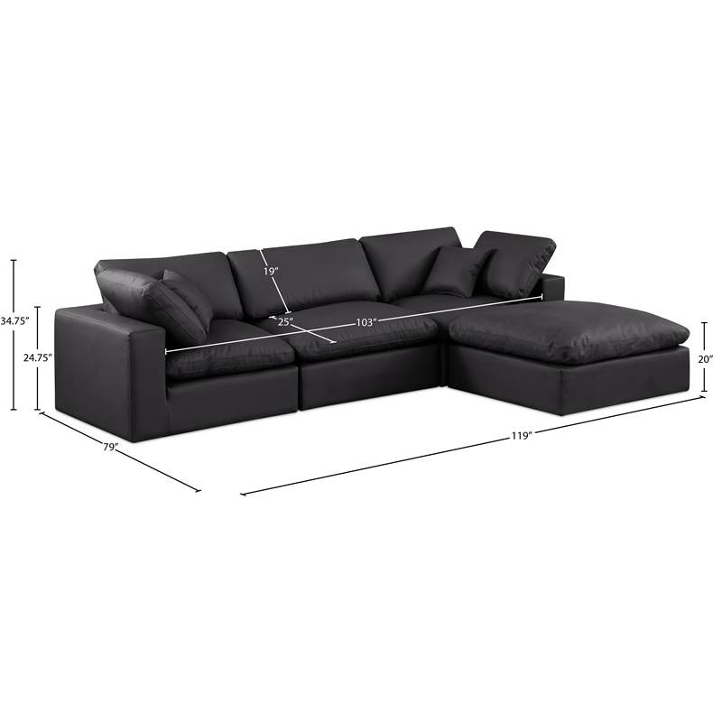 Meridian Furniture Comfy Black Vegan Leather 4-Pc. Modular Sectional