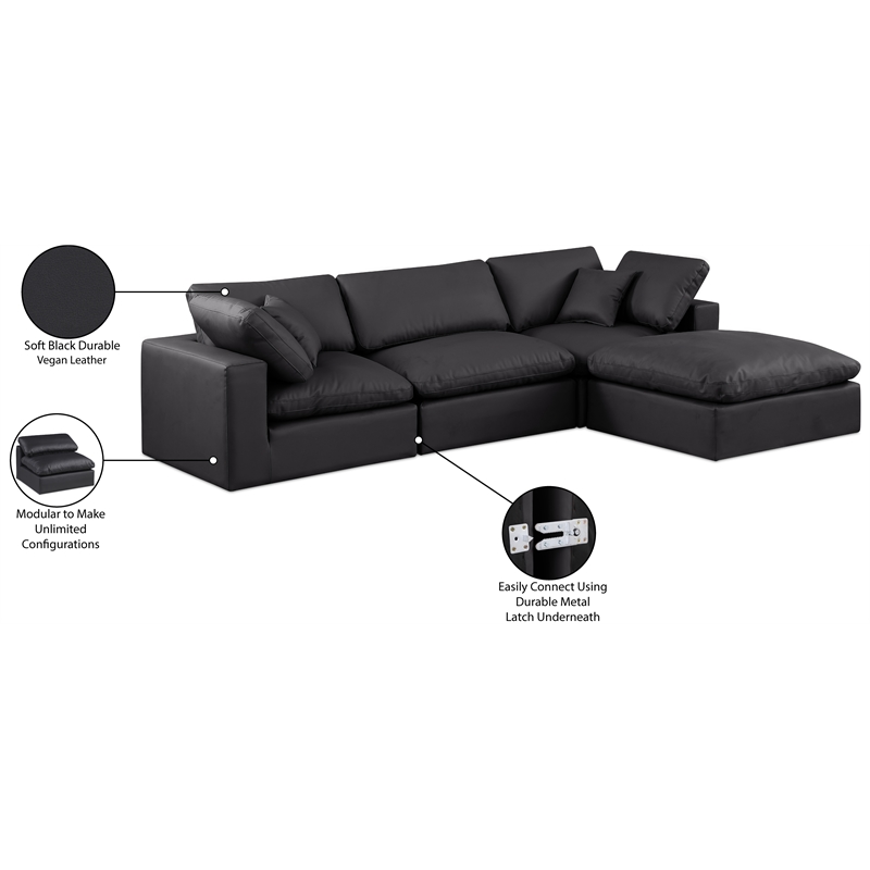 Meridian Furniture Comfy Black Vegan Leather 4-Pc. Modular Sectional