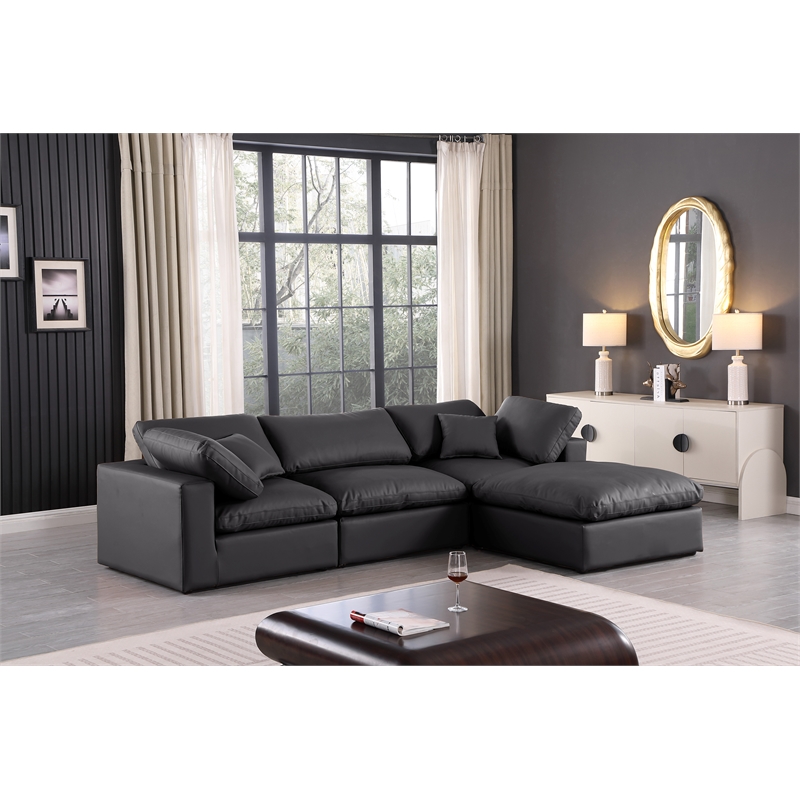 Meridian Furniture Comfy Black Vegan Leather 4-Pc. Modular Sectional