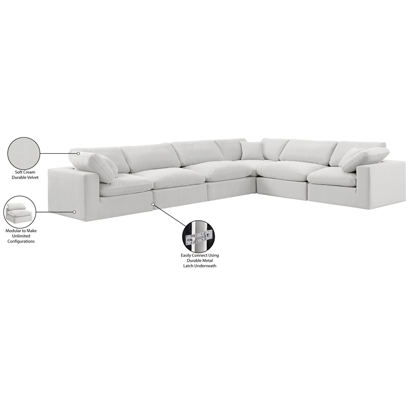Meridian Furniture Comfy Cream Velvet 6-Pc. Modular Sectional