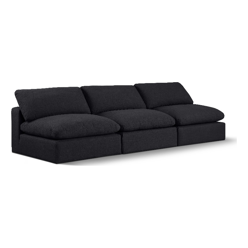 Meridian Furniture Comfy Black Linen Textured Fabric 3-Pc. Modular Sofa