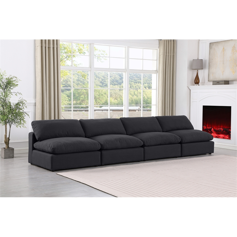 meridian furniture comfy black linen textured fabric 4-pc. modular sofa