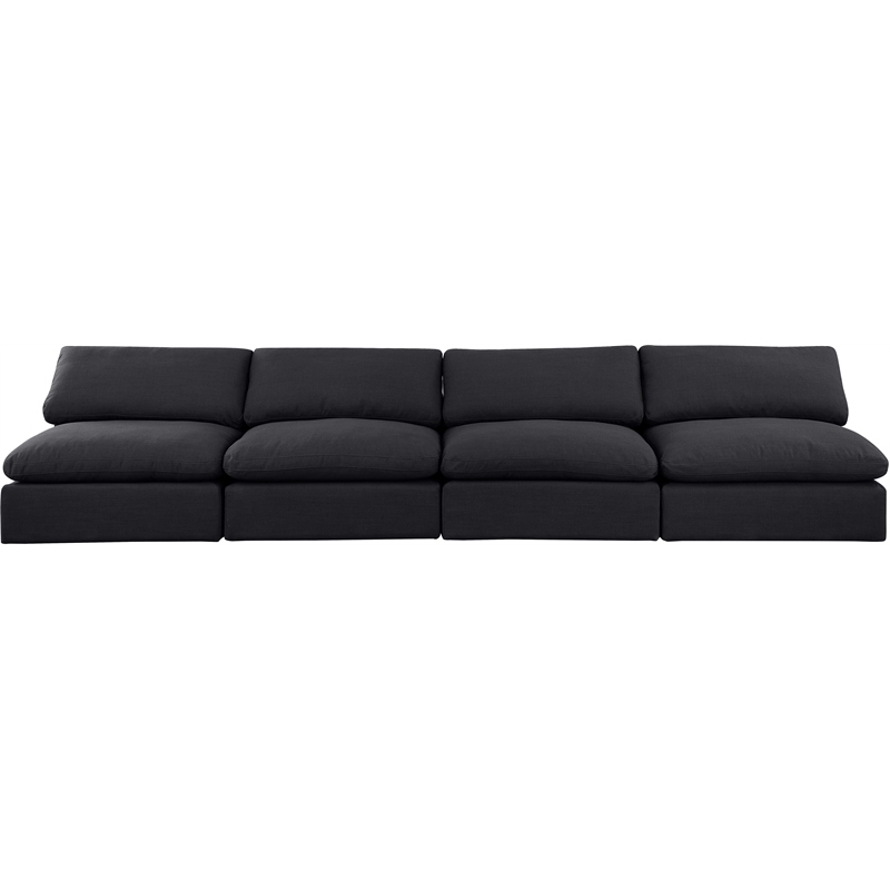 meridian furniture comfy black linen textured fabric 4-pc. modular sofa