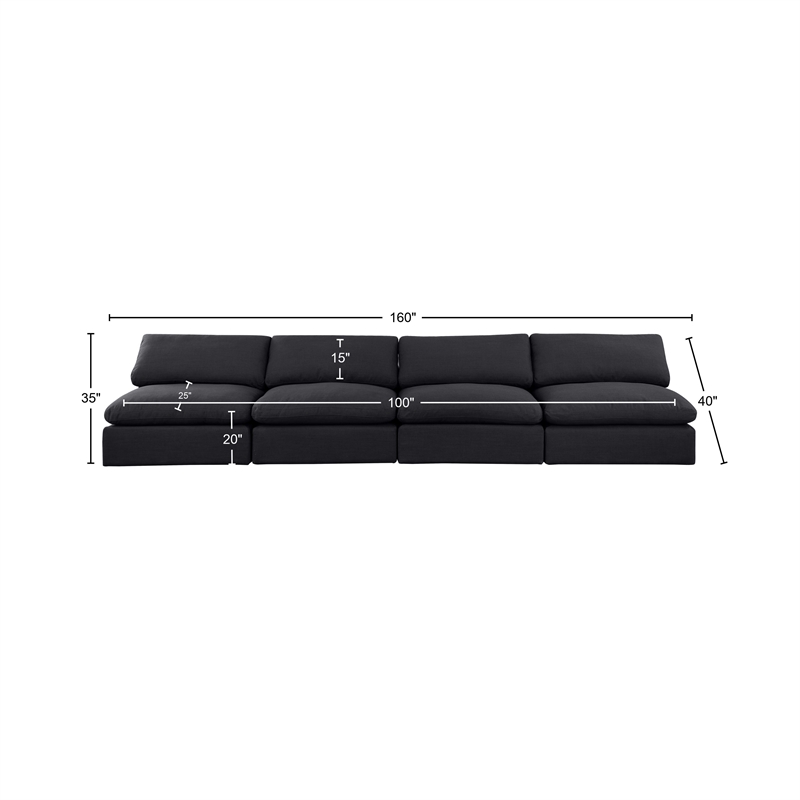 meridian furniture comfy black linen textured fabric 4-pc. modular sofa