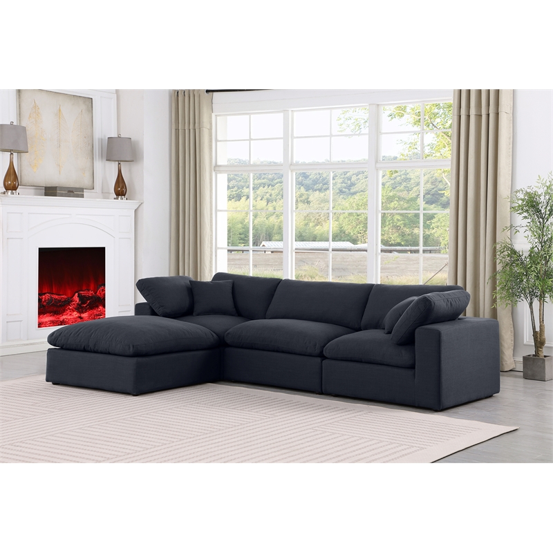 Meridian Furniture Comfy Black Linen Textured Fabric 4-Pc. Modular Sectional