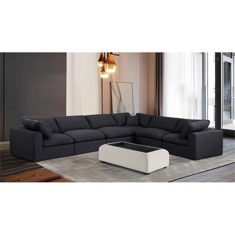 Meridian Furniture Comfy Black Linen Textured Fabric 6-Pc. Modular Sectional