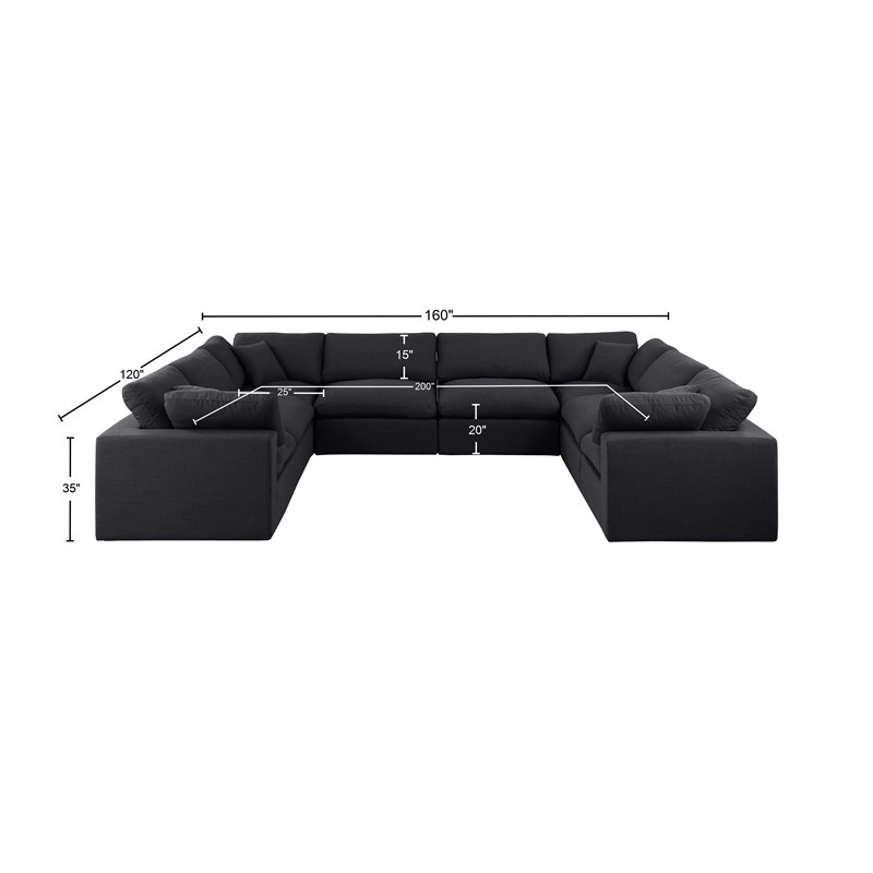 Meridian Furniture Comfy Black Linen Textured Fabric 8-Pc. Modular Sectional