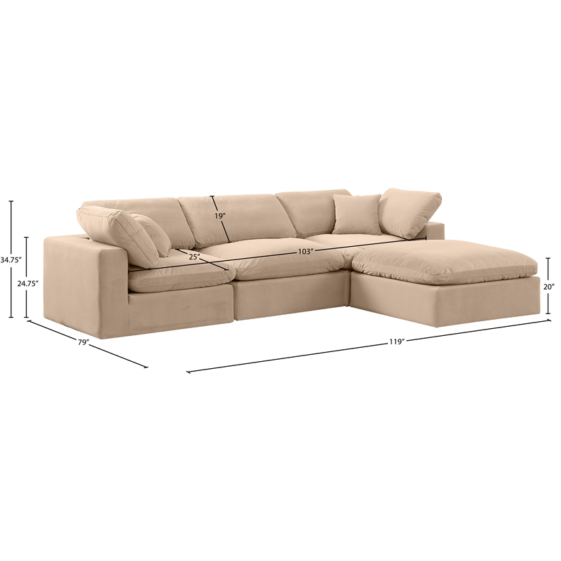Meridian Furniture Comfy Beige Velvet 4-Pc. Modular Sectional