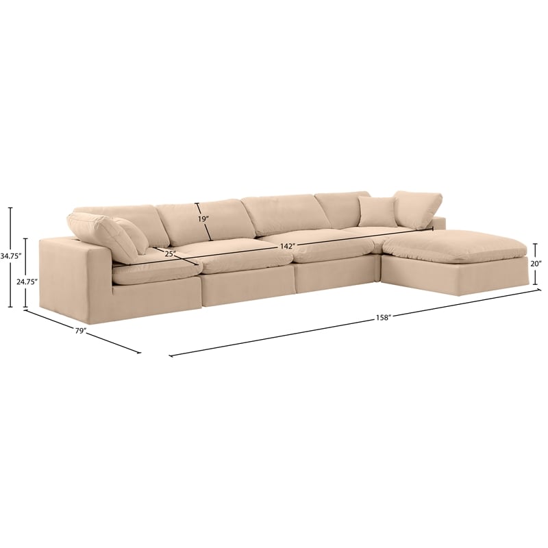 Meridian Furniture Comfy Beige Velvet 5-Pc. Modular Sectional