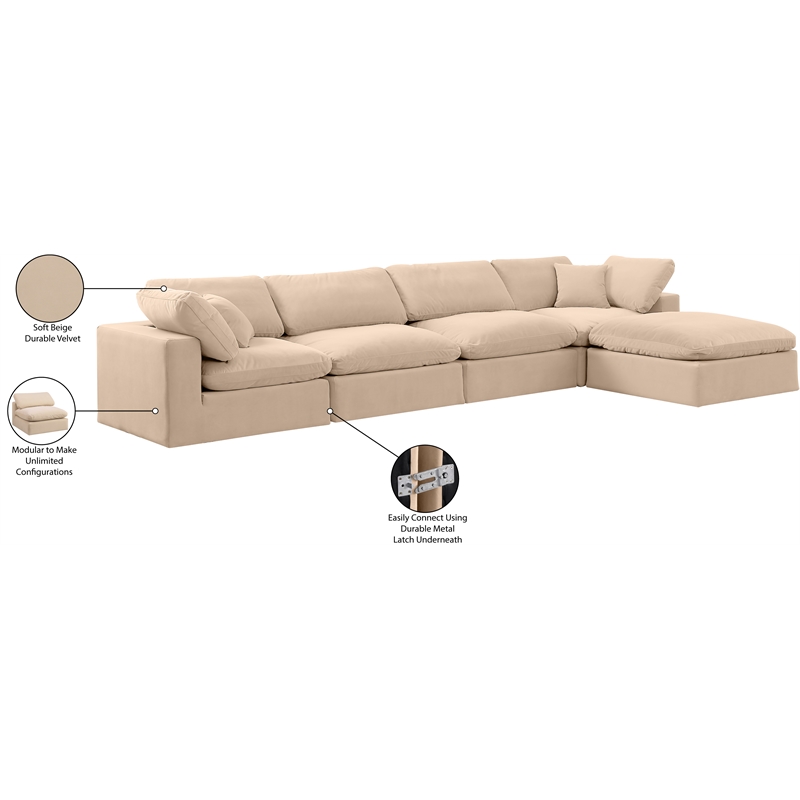 Meridian Furniture Comfy Beige Velvet 5-Pc. Modular Sectional