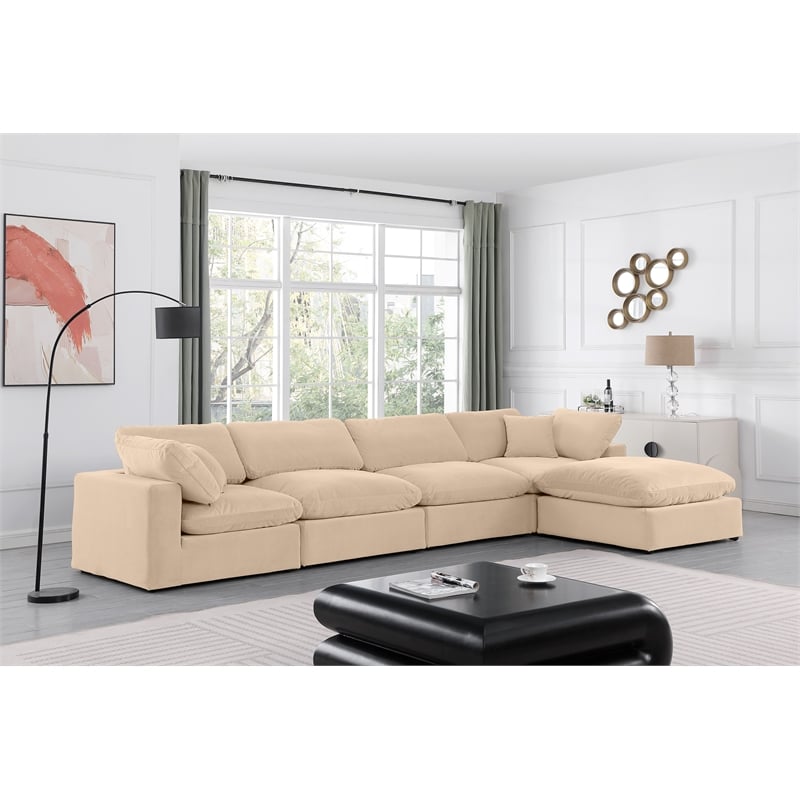 Meridian Furniture Comfy Beige Velvet 5-Pc. Modular Sectional