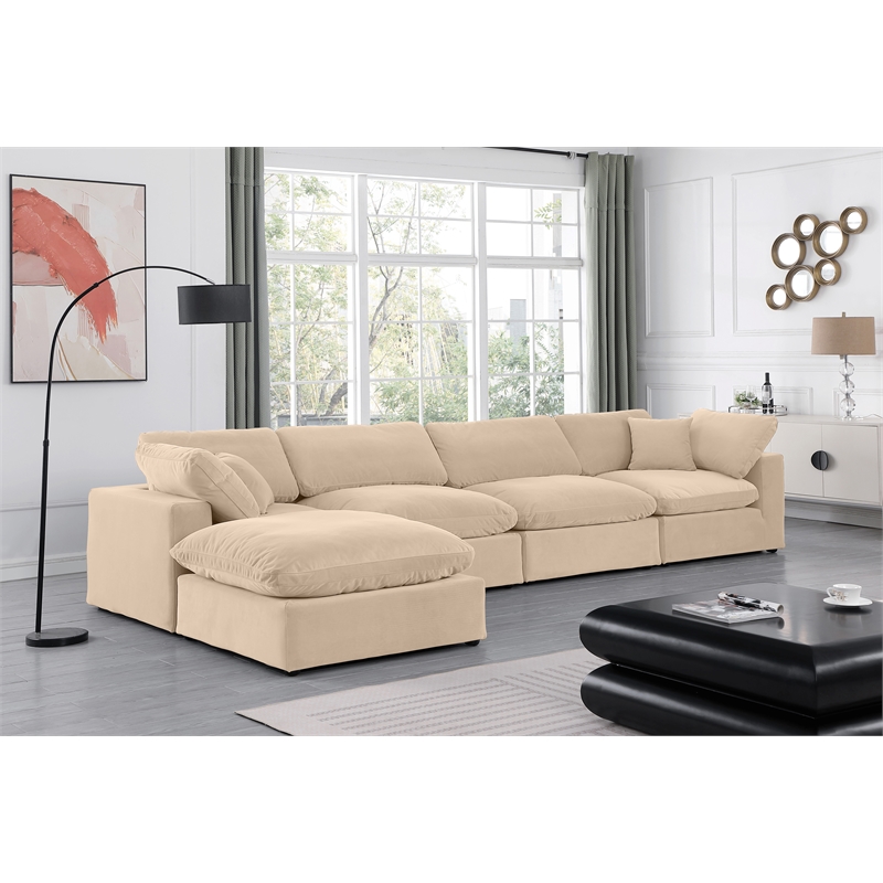Meridian Furniture Comfy Beige Velvet 5-Pc. Modular Sectional